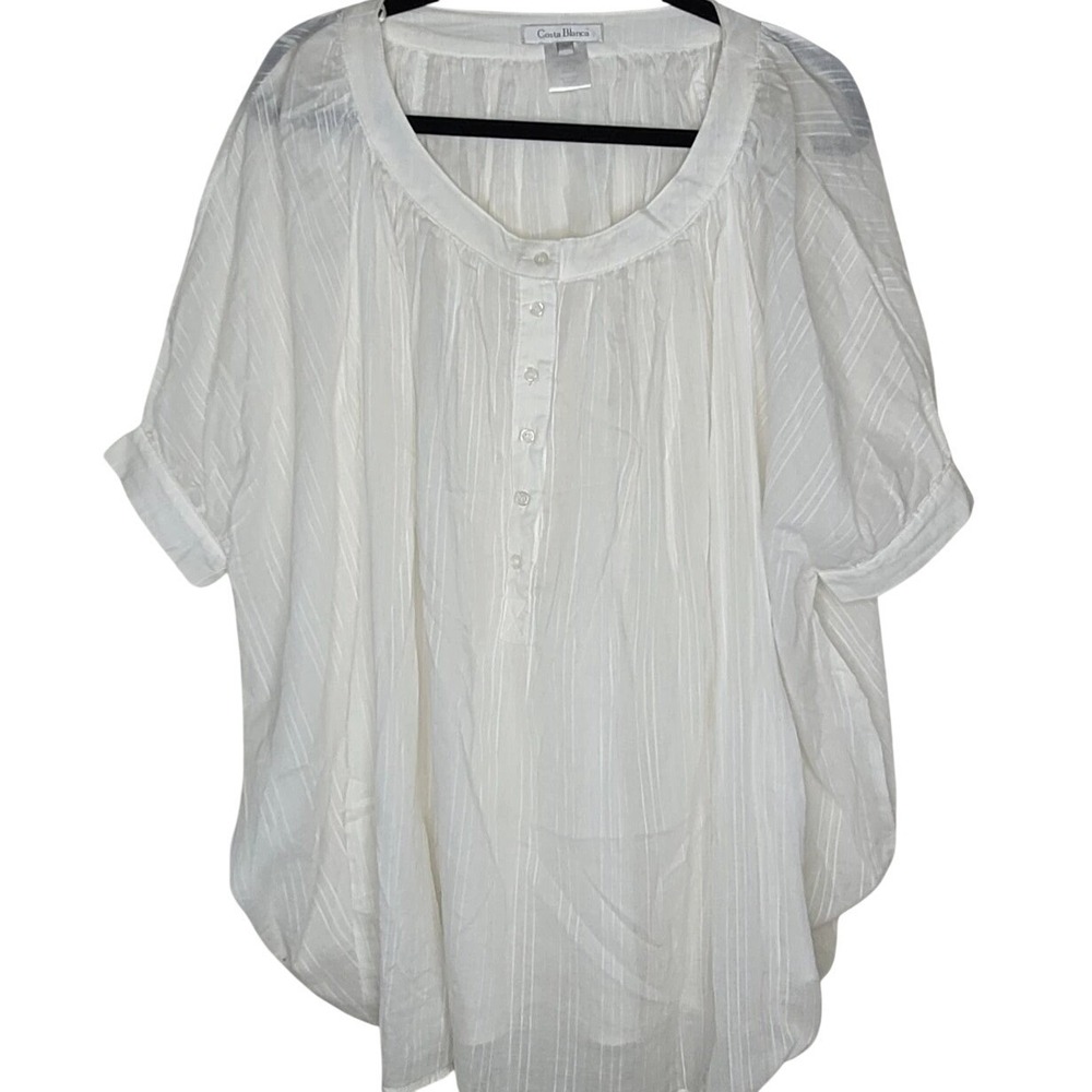 Costa Blanca Women's S Tunic Blouse Cotton White Flowy Breezy Coastal Ethereal